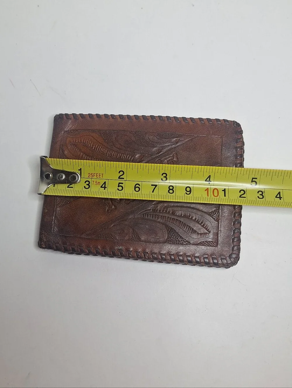 VTG Tooled Leather Wallet Mens Brown Bifold Floral Embossed Western Braided Edge